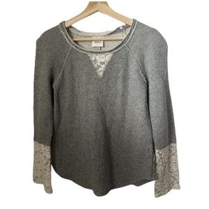 Knox Rose Sweatshirt Womens Grey Distressed With Lace Cuffs Raw Edge Hem  Sz XS